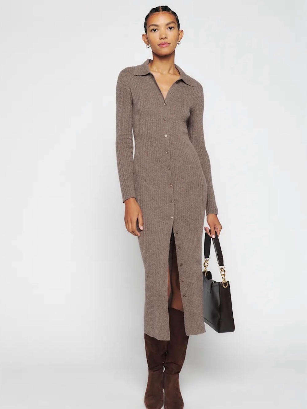 Reformation Viggo Cashmere Collared Maxi Cardigan Cocoa - Size XS